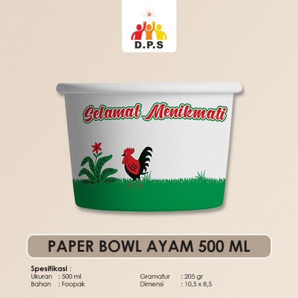 PAPER BOWL CETAK AYAM JAGO 500 ML